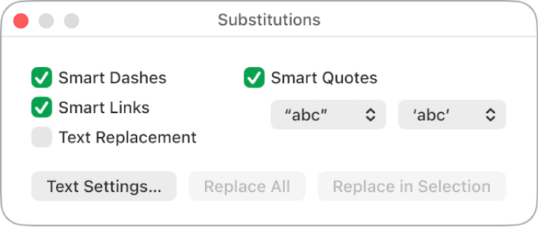 The Substitutions window.