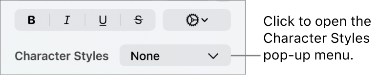 The Character Styles pop-up menu.