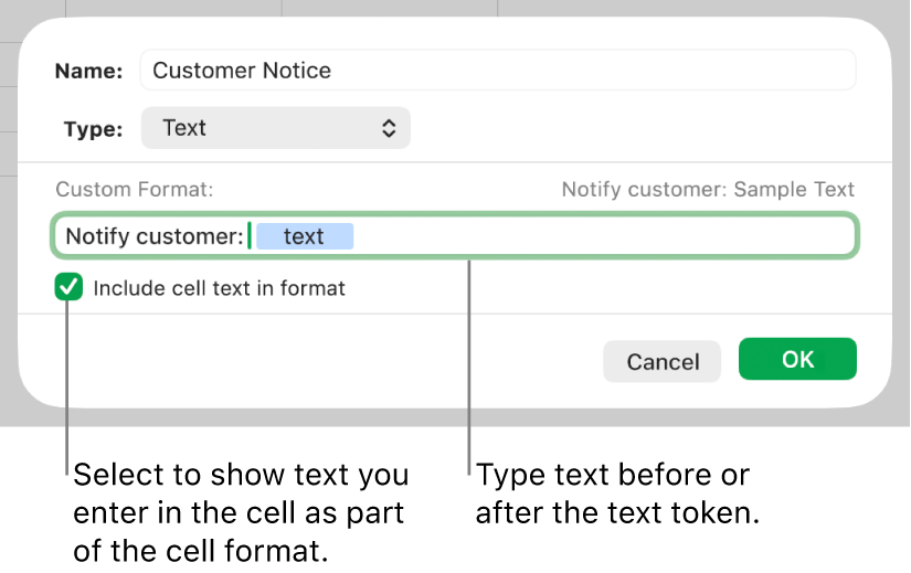 Custom text cell format.