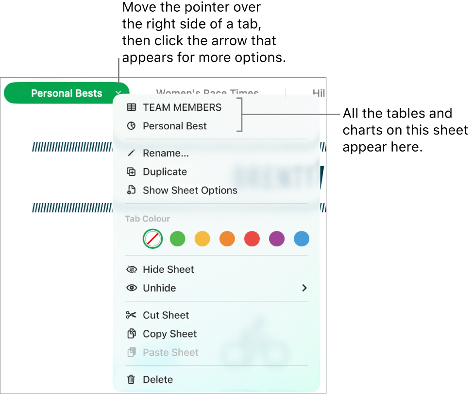 The tab bar for editing and hiding sheets.