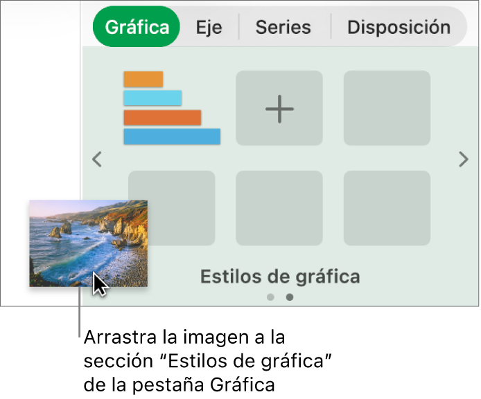 Arrastrar una imagen hasta la sección de estilos de gráfica de la barra lateral para crear un nuevo estilo.