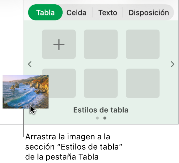 Al arrastrar una imagen hasta los estilos de tabla se crea un nuevo estilo.