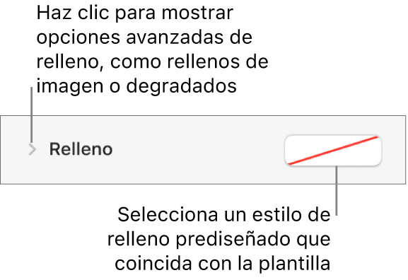 Controles para elegir un color de relleno.