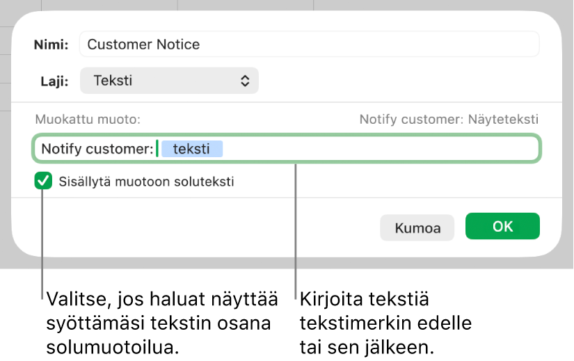 Muokattu tekstisolumuoto.