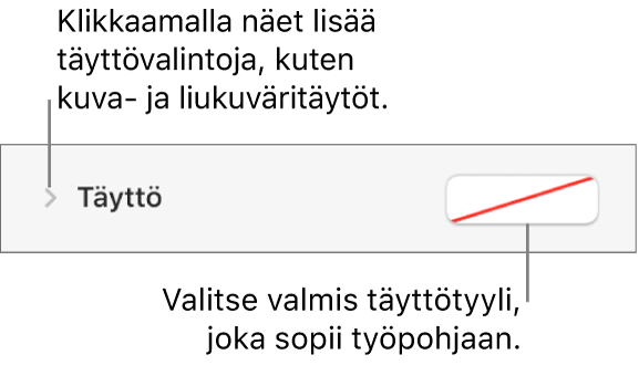 Täyttövärin valinnan säätimet.