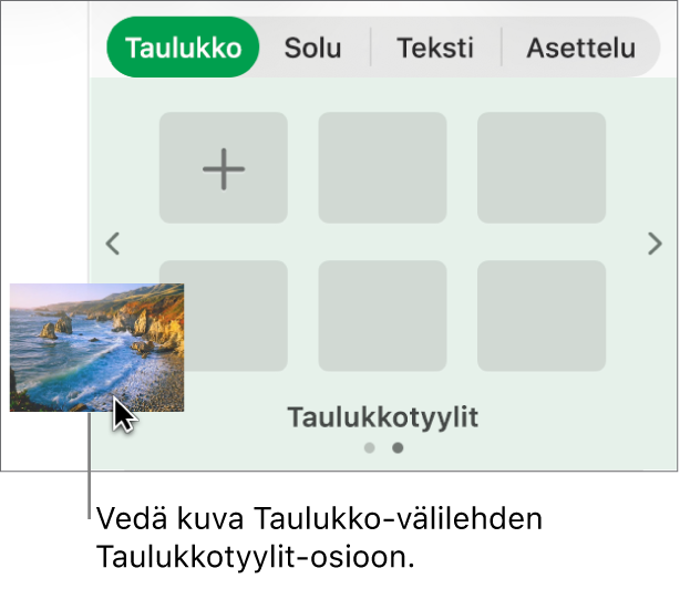 Kuvan vetäminen taulukkotyyleihin uuden tyylin luomiseksi.
