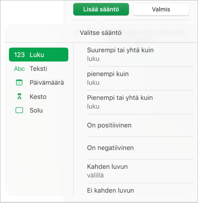 Solun korostussääntöjen tyypit.