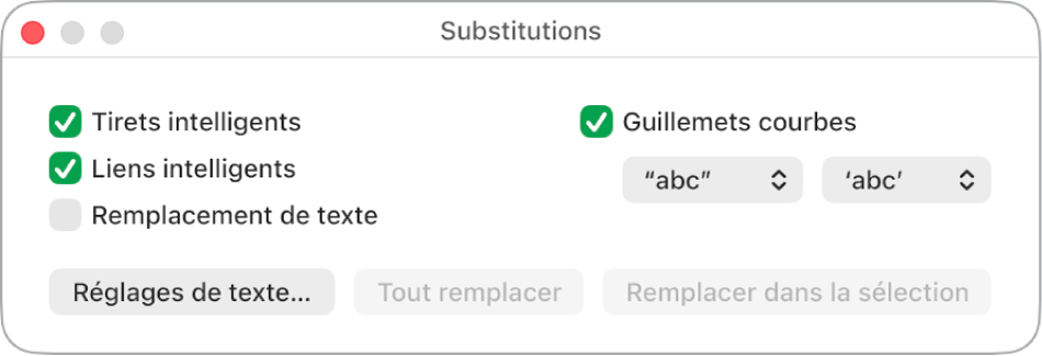 La fenêtre Substitutions.