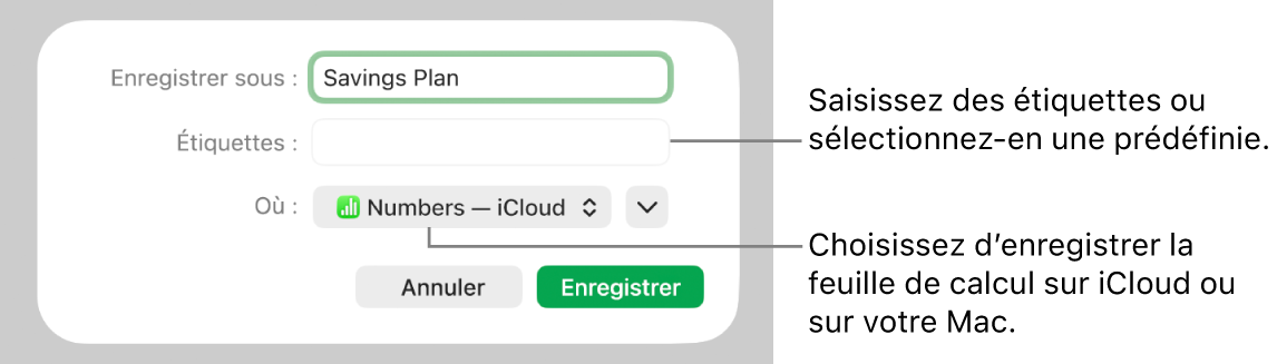 Zone de dialogue Enregistrer sous.