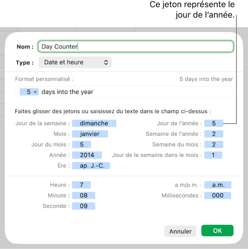 Format de cellule Date et heure personnalisé.