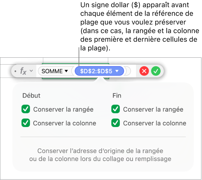 Formule avec les références à la rangée et à la colonne conservées.