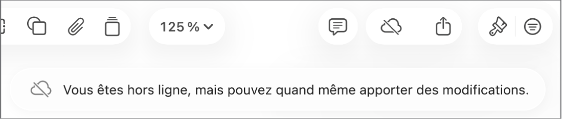 Une alerte à l’écran indique « Vous êtes hors ligne, mais pouvez quand même apporter des modifications ».