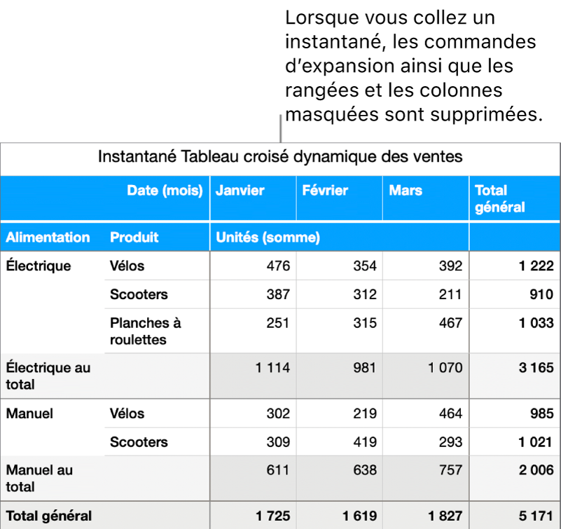 Instantané de tableau croisé dynamique