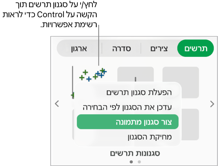 תפריט הקיצור סגנון תרשים.