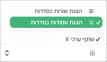 התפריט הקופצני לבחירה אם להציג שורות או עמודות כסדרה.