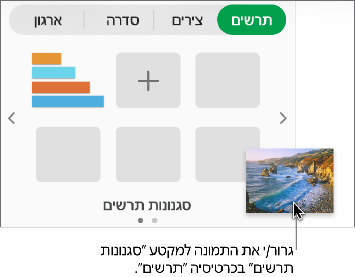 גרירת תמונה אל אזור סגנונות התרשים בסרגל הצד כדי ליצור סגנון חדש.