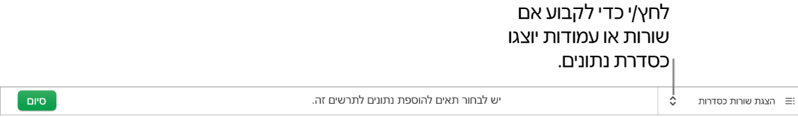 התפריט הקופצני לבחירה אם להציג שורות או עמודות כסדרה.