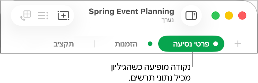 לשונית גיליון עם נקודה המציינת שבתרשים שאת הנתונים שלו הינך עורך/ת כעת, ישנה הפניה לטבלה בגיליון זה.