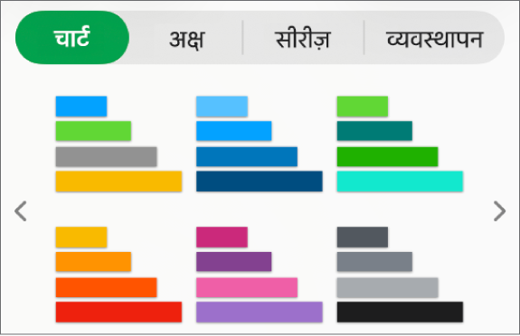 फ़ॉर्मैट साइडबार के चार्ट टैब में मौजूद चार्ट शैलियाँ।