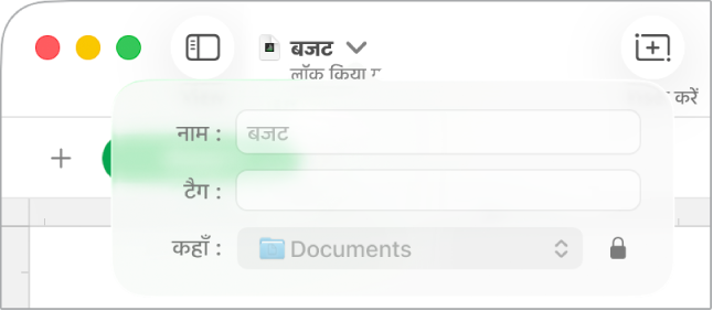स्प्रेडशीट को लॉक या अनलॉक करने के लिए पॉप-अप।