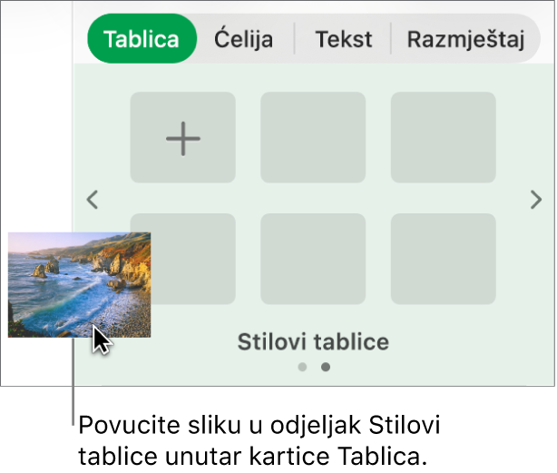 Povlačenje slike u stilove tablice kako biste izradili novi stil.