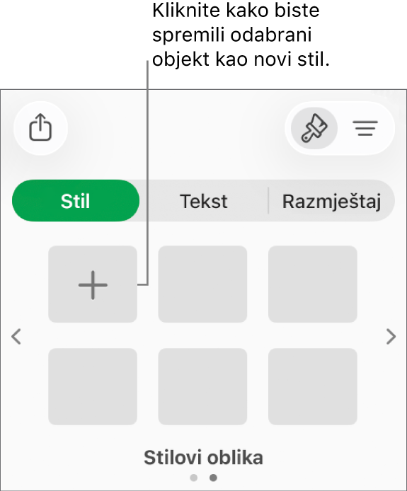 Kartica Stil u rubnom stupcu Formatiraj s četiri stila slike, tipkom Izradi stil i praznim držačem mjesta stila.