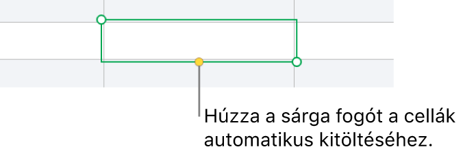 Egy kijelölt cella sárga szegéllyel, amelyet igény szerint elhúzhat a cellák automatikus kitöltéséhez.