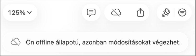 Figyelmeztetés a képernyőn: „Offline módban van, de folytathatja a szerkesztést”.
