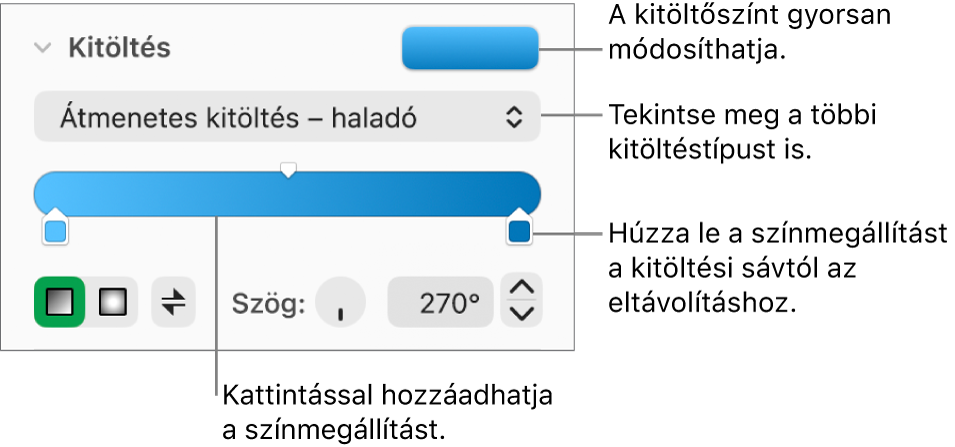 Az objektumok színnel való kitöltésére szolgáló vezérlők.