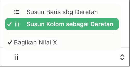 Menu pop-up untuk memilih apakah akan merancang baris atau kolom sebagai deretan.