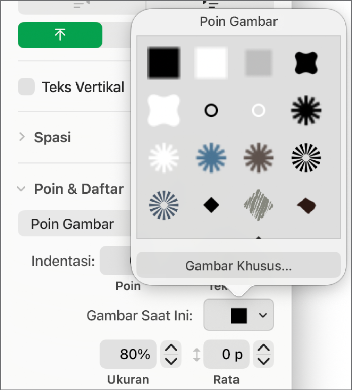 Menu pop-up Poin Gambar.