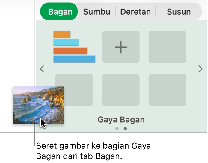 Menyeret gambar ke bagian gaya bagan bar samping untuk membuat gaya baru.