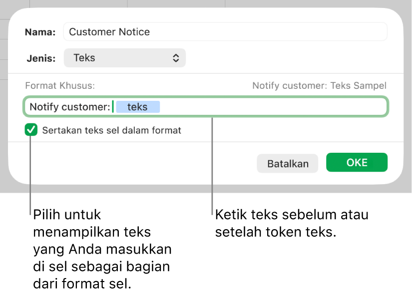 Format sel teks khusus.