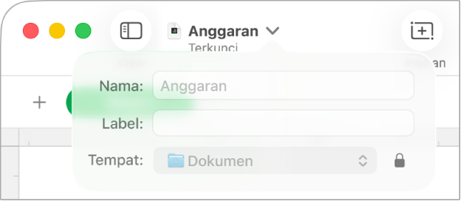 Pop-up untuk mengunci atau membuka spreadsheet.