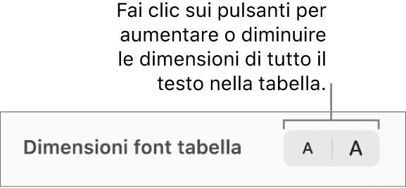 Controllo delle dimensioni del font per il testo nella tabella.