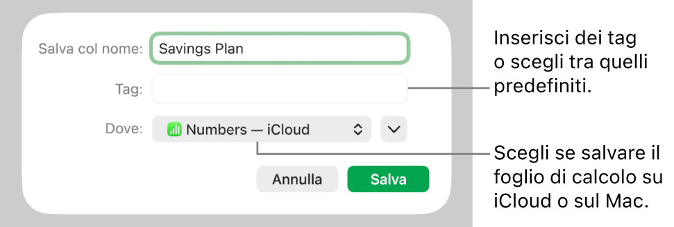 Finestra di dialogo “Salva col nome”.