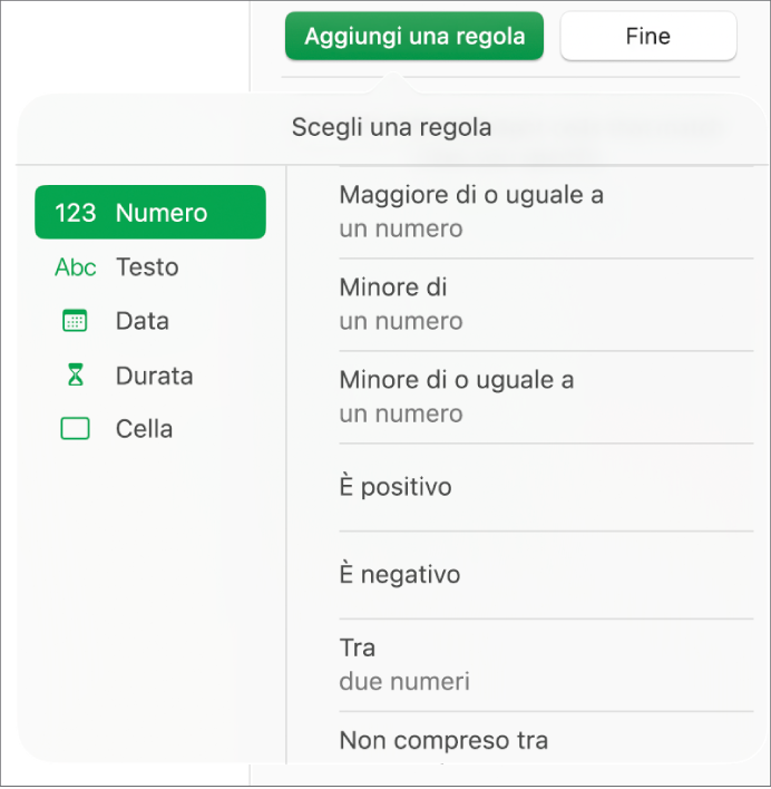 Tipi di regole di evidenziazione delle celle.