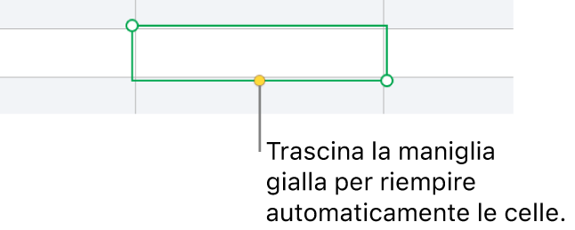 Una cella selezionata con una maniglia gialla che puoi trascinare per riempire automaticamente le celle.