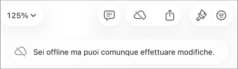 Un avviso sullo schermo dice “Non sei in linea ma puoi comunque effettuare modifiche.”
