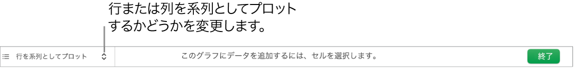 行または列のどちらを系列としてプロットするかを選択するためのポップアップメニュー。