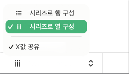 시리즈로 행 또는 열 구성할지 여부를 선택할 수 있는 팝업 메뉴.