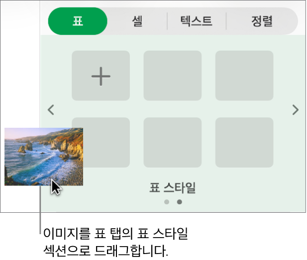 이미지를 표 스타일로 드래그하여 새로운 스타일 생성.