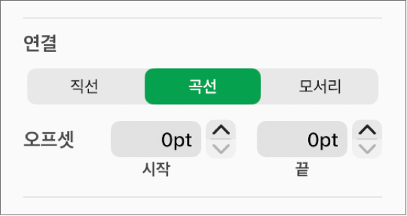 곡선 연결 제어기가 선택됨.