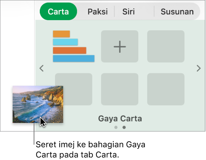 Menyeret imej ke bahagian menu gaya jadual dalam bar sisi untuk mencipta gaya baharu.