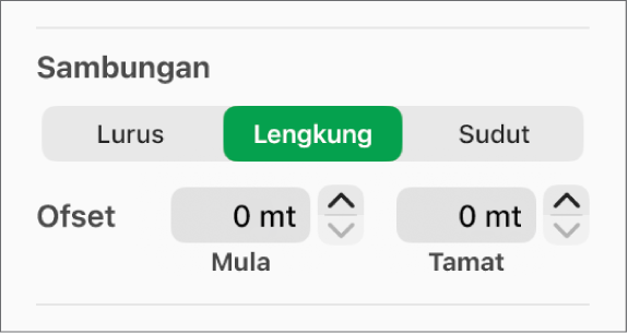Kawalan Sambungan dengan Lengkung dipilih.