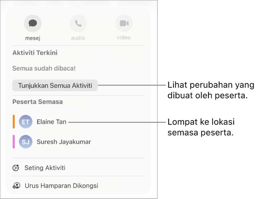 Menu kerjasama dengan dua peserta semasa disenaraikan.