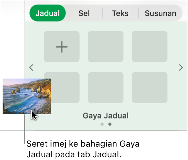 Menyeret imej ke dalam gaya jadual untuk mencipta gaya baharu.