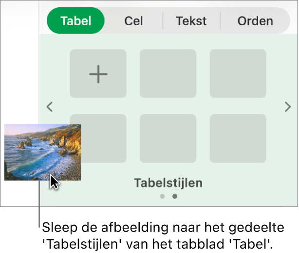 Een afbeelding in de tabelstijlen slepen om een nieuwe stijl aan te maken.