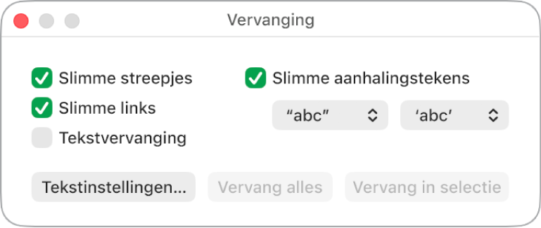 Het venster 'Vervanging'.