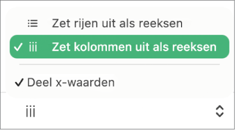 Het pop‑upmenu waarin je kunt kiezen of je rijen of kolommen als gegevensreeks wilt uitzetten.